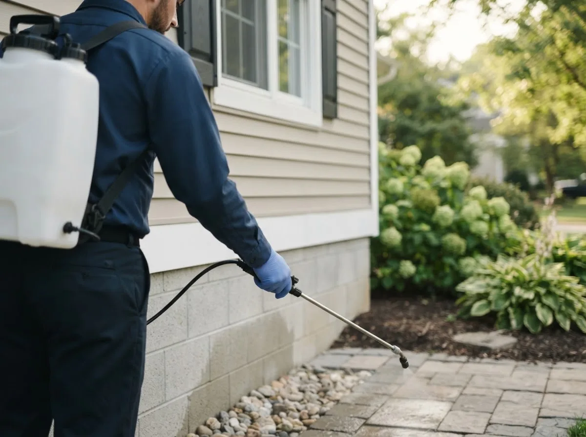Pest control technician inspecting a home in Columbiana, OH